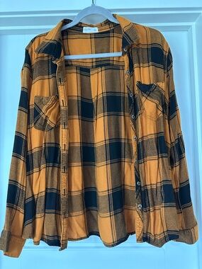 Maurices Black and Mustard Plaid Button-Up Shirt